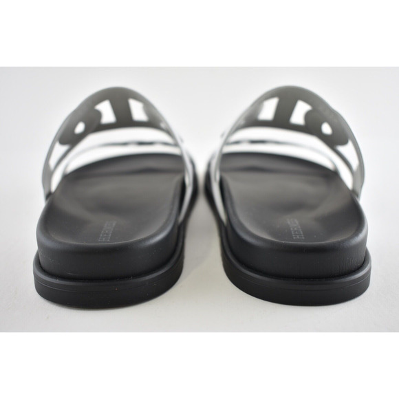 Hermes Extra Sandals White Black Chaine d'Ancre Leather Logo Slide Mule Flat 37 - Picture 11 of 12